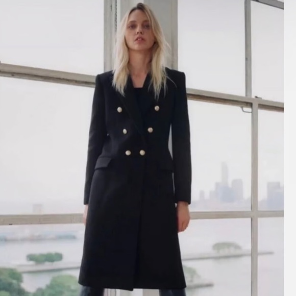 Zara Jackets & Blazers - Zara Elegant Black Double-Breasted Women's Coat